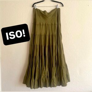 IS0 Fei for Anthropologie olive green 100% silk tiered maxi skirt in sz 2 or 4